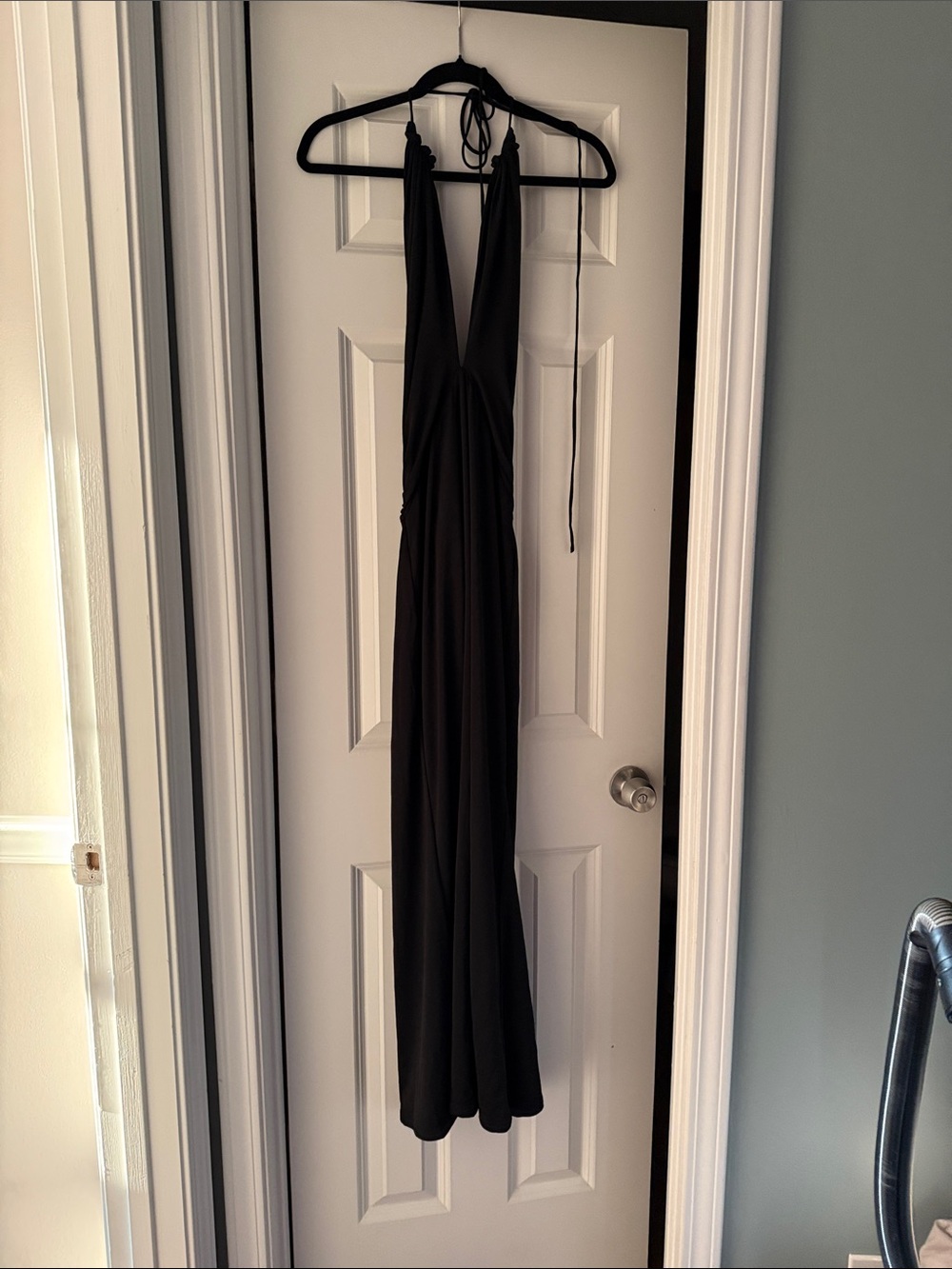 Meshki Black Backless Halter Maxi Dress
